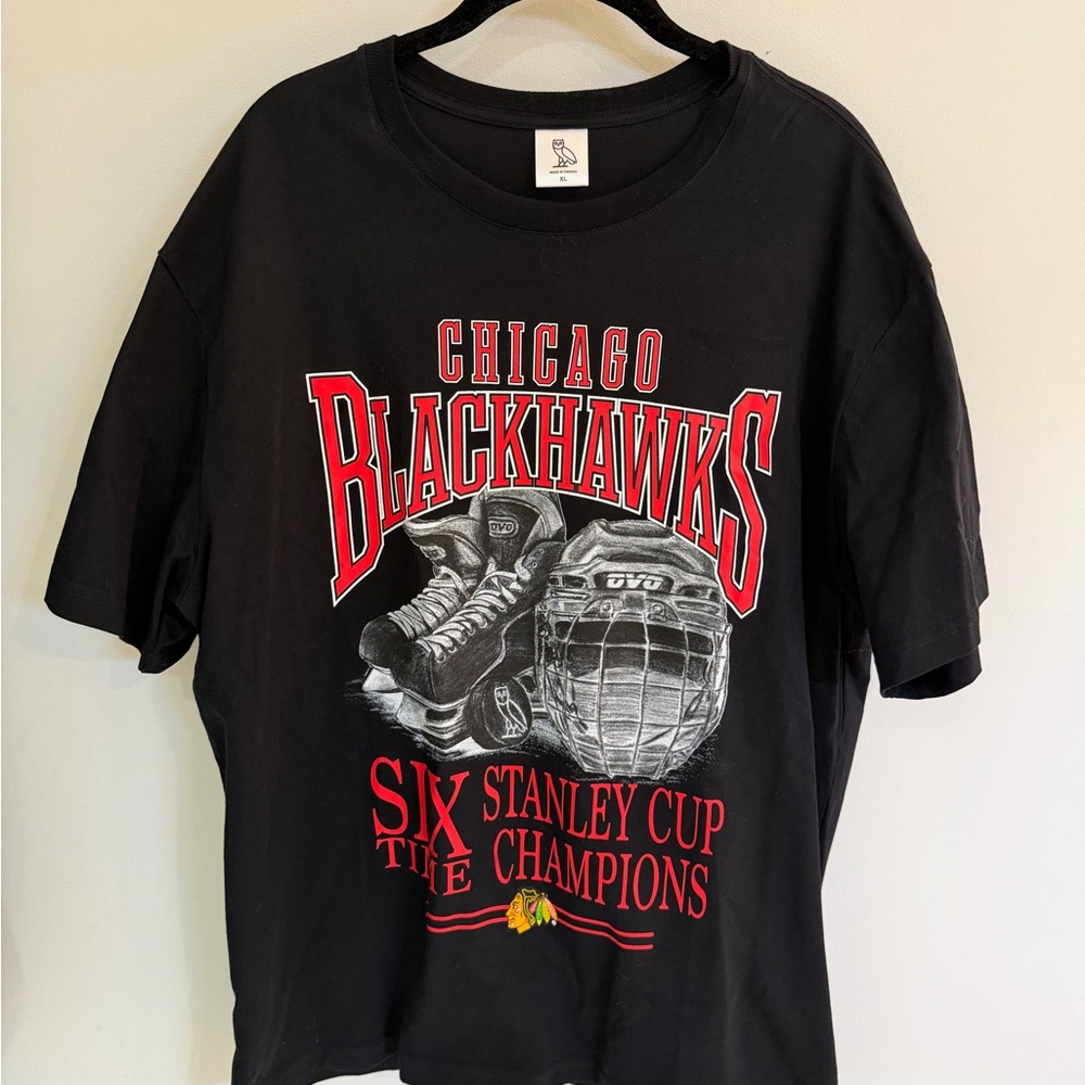 OVO Chicago Blackhawks Six-Time Stanley Cup Champions Graphic Tee - Black & Red